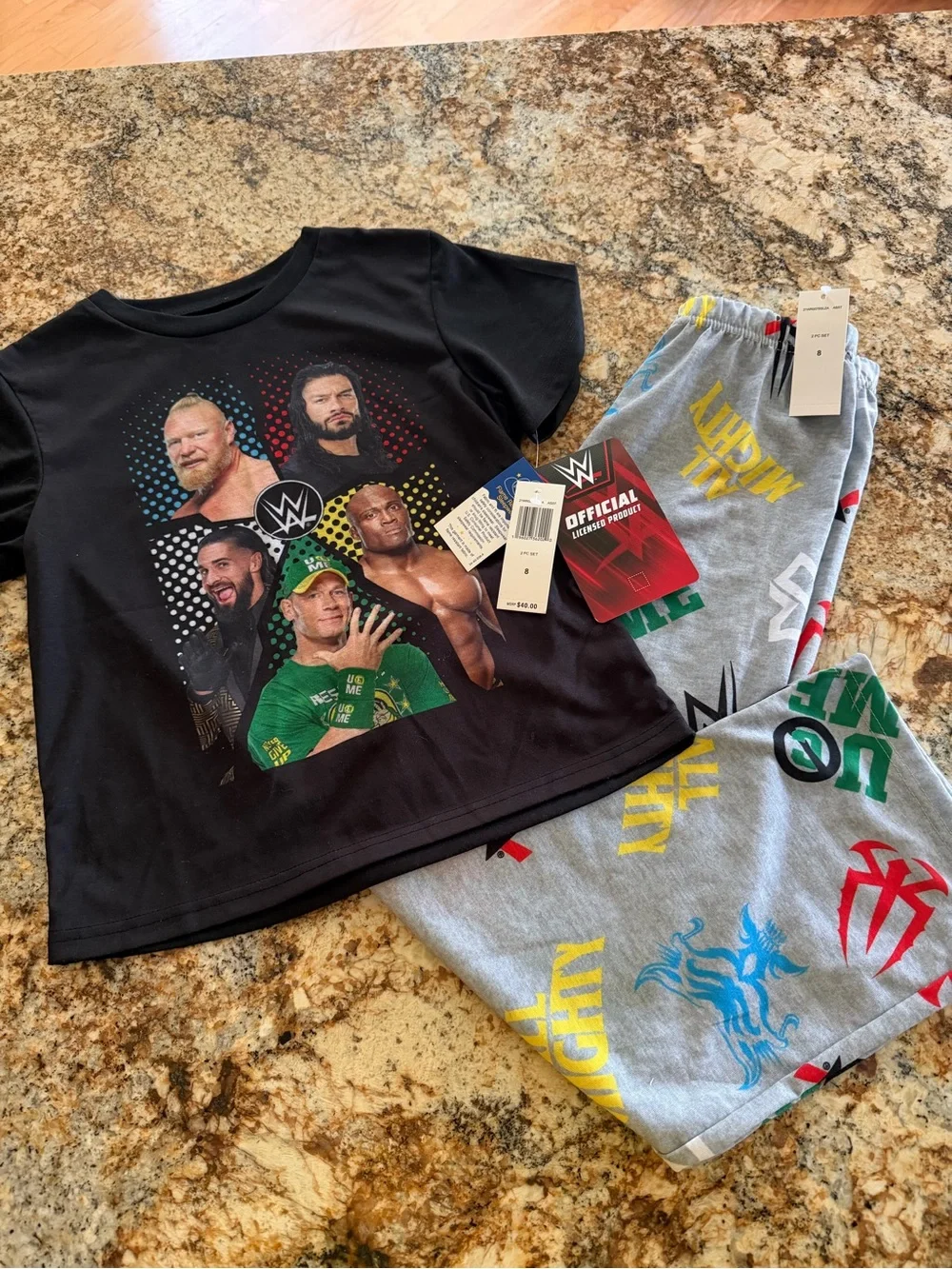 WWE Kids Black Tee and Gray Graphic Pajama Set